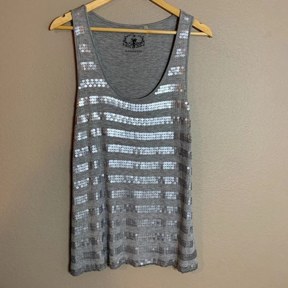 Love & Happiness Gray Sequin Tee Tank-Size L-Good Condition - Picture 1 of 4